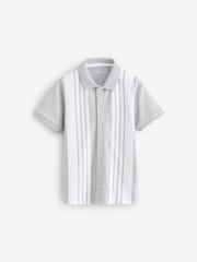 Grey/White 100% Cotton Stripe Button Through Short Sleeve Polo Shirt (3-16yrs) - Image 3 of 7