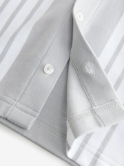 Grey/White 100% Cotton Stripe Button Through Short Sleeve Polo Shirt (3-16yrs) - Image 7 of 7