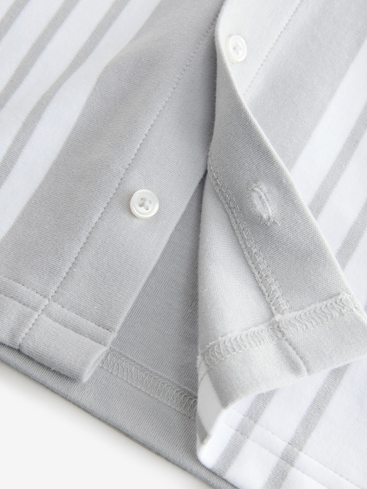 Grey/White 100% Cotton Stripe Button Through Short Sleeve Polo Shirt (3-16yrs) - Image 7 of 7