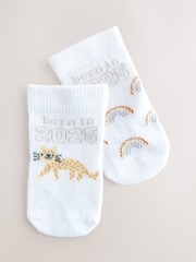 White Born In Born in 2025 Baby Socks 2 Pack (0-12mths) - Image 1 of 3