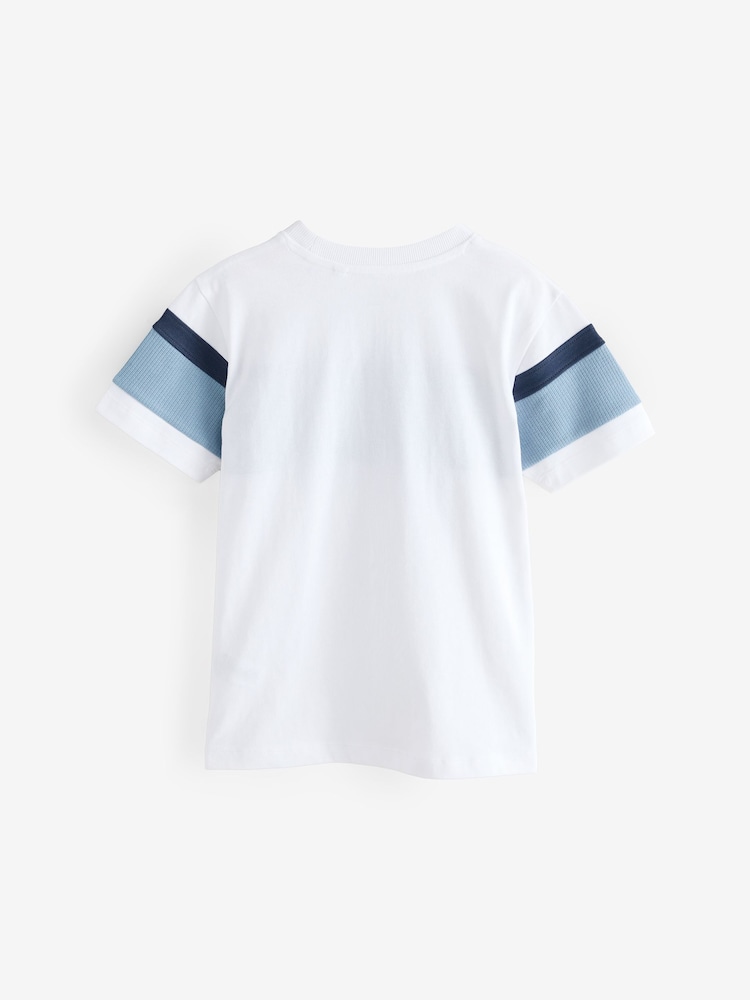 Alb/Albastru Texturat - Tricou Mânecă scurtă blocuri de culoare (3-16yri) - Imaginea 2 din 6