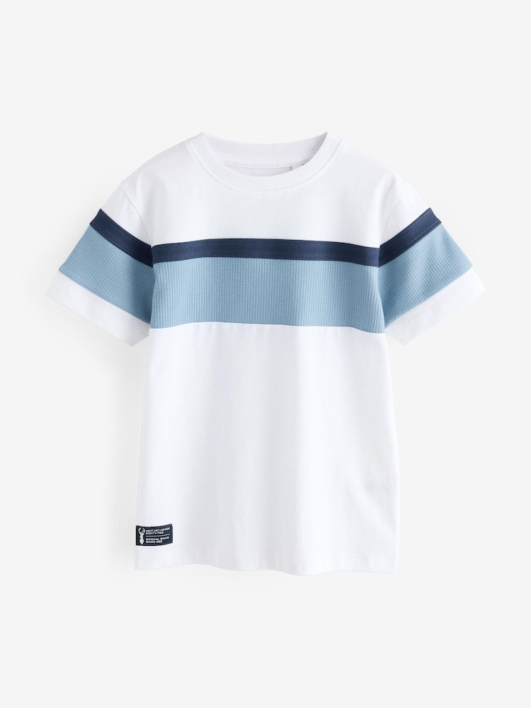 Alb/Albastru Texturat - Tricou Mânecă scurtă blocuri de culoare (3-16yri) - Imaginea 6 din 6