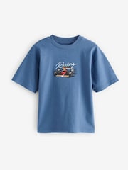Blue Embroidery Racing Car Relaxed Fit Short Sleeve Graphic Print T-Shirt (3-16yrs) - Image 1 of 4
