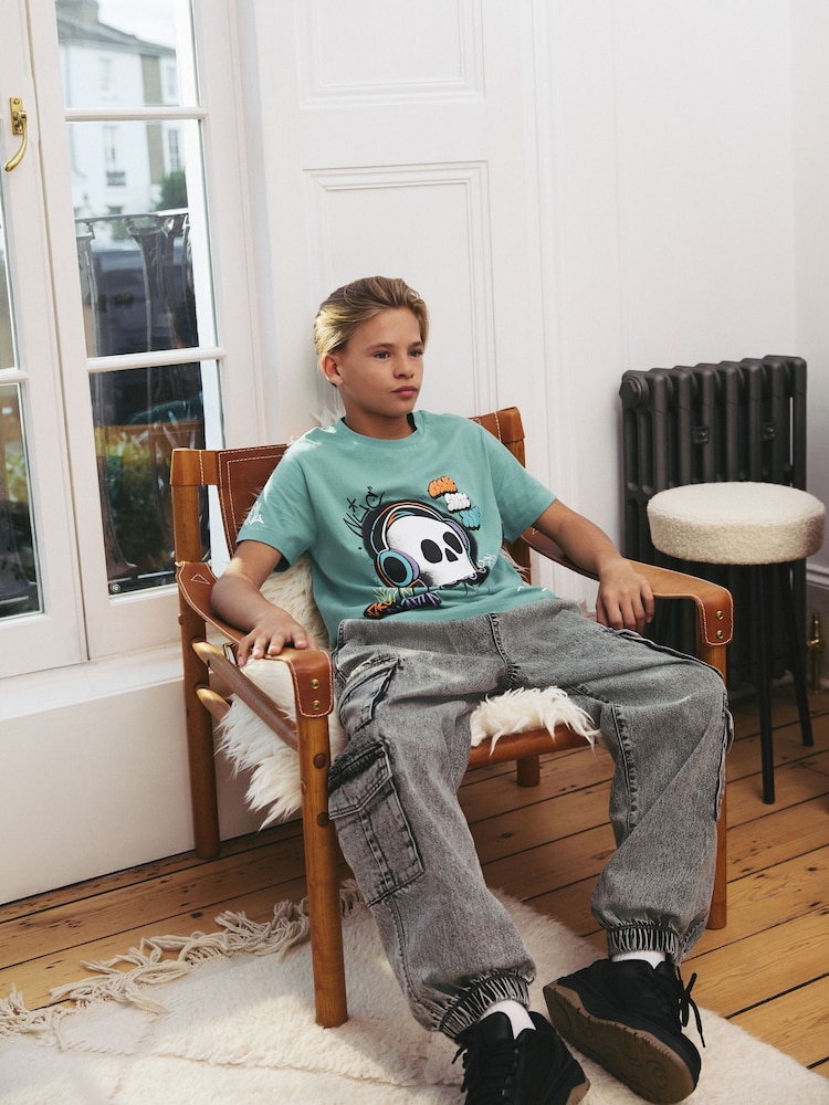 Green Graffiti Skull - Regular Fit Short Sleeve Graphic 100% Cotton T-Shirt (3-16yrs) - Image 3 of 8
