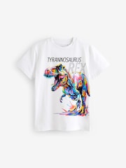 White Rainbow Dino Regular Fit Short Sleeve Graphic 100% Cotton T-Shirt (3-16yrs) - Image 1 of 4