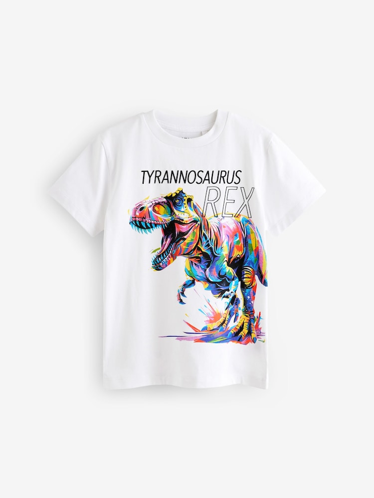 White Rainbow Dino Regular Fit Short Sleeve Graphic 100% Cotton T-Shirt (3-16yrs) - Image 1 of 4