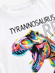 White Rainbow Dino Regular Fit Short Sleeve Graphic 100% Cotton T-Shirt (3-16yrs) - Image 3 of 4
