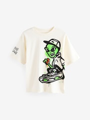 Ecru Cream Graffiti Alien Relaxed Fit Short Sleeve Graphic Print T-Shirt (3-16yrs) - Image 1 of 4