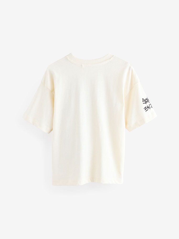 Ecru Cream Graffiti Alien Relaxed Fit Short Sleeve Graphic Print T-Shirt (3-16yrs) - Image 2 of 4