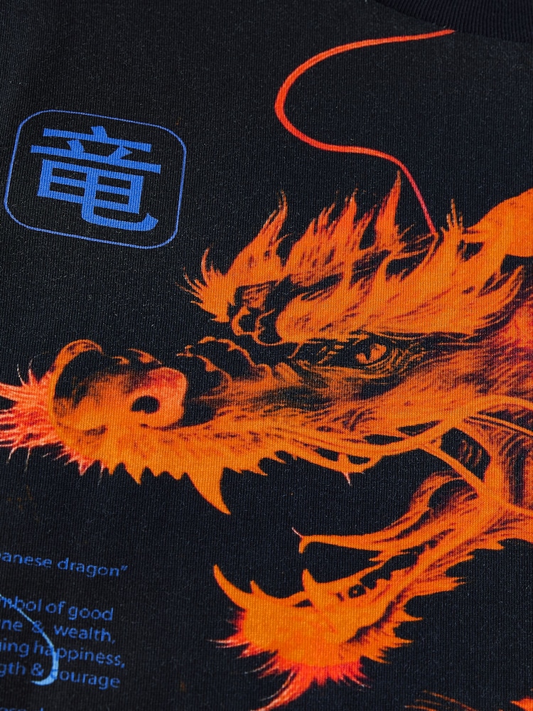 Black/Orange Dragon Regular Fit Short Sleeve All-Over Print 100% Cotton T-Shirt (3-16yrs) - Image 4 of 4