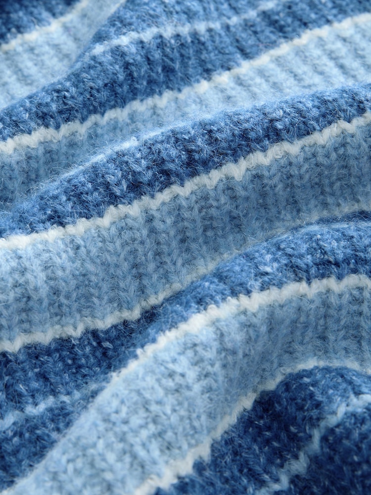 Blue Chambray Chunky Rib High Roll Neck Knitted Jumper with Alpaca - Image 4 of 4
