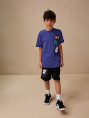 Black/Purple Grafitti Regular Fit Graphic Regular Fit Short Sleeve T-Shirt and Shorts Set (3-16yrs) - Image 1 of 7