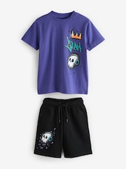 Black/Purple Grafitti Regular Fit Graphic Regular Fit Short Sleeve T-Shirt and Shorts Set (3-16yrs) - Image 4 of 7