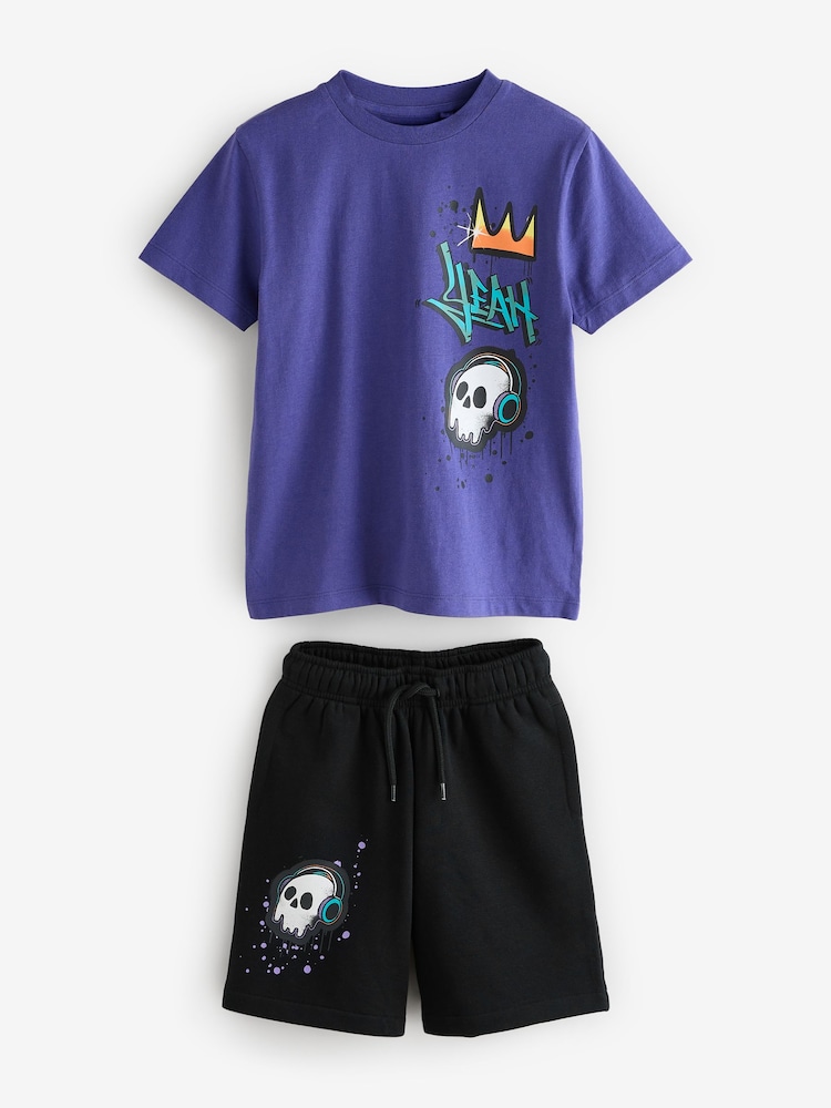 Black/Purple Grafitti Regular Fit Graphic Regular Fit Short Sleeve T-Shirt and Shorts Set (3-16yrs) - Image 4 of 7