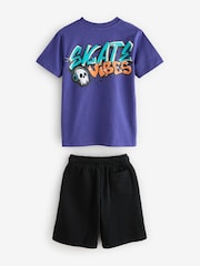 Black/Purple Grafitti Regular Fit Graphic Regular Fit Short Sleeve T-Shirt and Shorts Set (3-16yrs) - Image 5 of 7