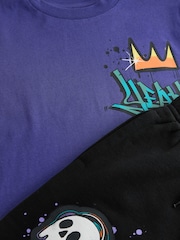 Black/Purple Grafitti Regular Fit Graphic Regular Fit Short Sleeve T-Shirt and Shorts Set (3-16yrs) - Image 6 of 7