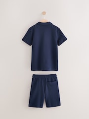 Navy Blue Textured Revere Collar Short Sleeve Shirt and Shorts Set (3-16yrs) - Image 2 of 5