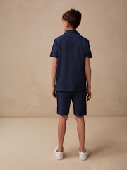 Navy Blue Textured Revere Collar Short Sleeve Shirt and Shorts Set (3-16yrs) - Image 3 of 5