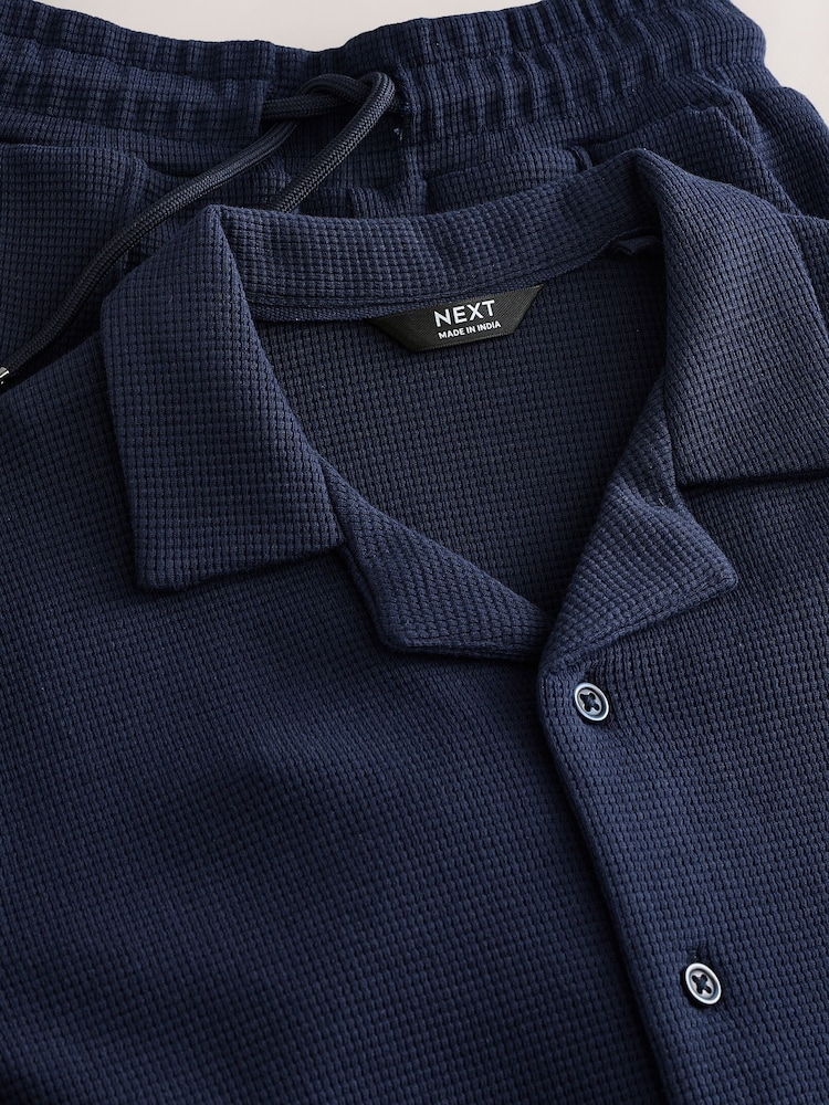 Bleu marine - Ensemble chemise et short texturé à col révéré (3-16ans) - Image 3 of 5
