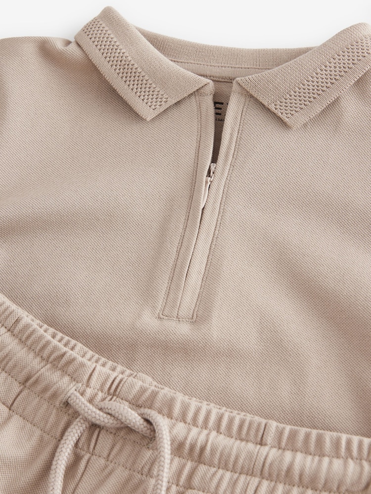 Stone Zip Neck Polo Shirt And Shorts Set (3-16yrs) - Image 4 of 5