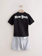 Black/Grey New York Relaxed Fit Short Sleeve T-Shirt and Shorts Set (3-16yrs) - Image 3 of 6