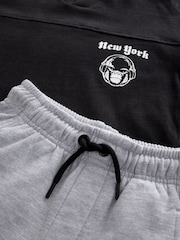 Black/Grey New York Relaxed Fit Short Sleeve T-Shirt and Shorts Set (3-16yrs) - Image 5 of 6