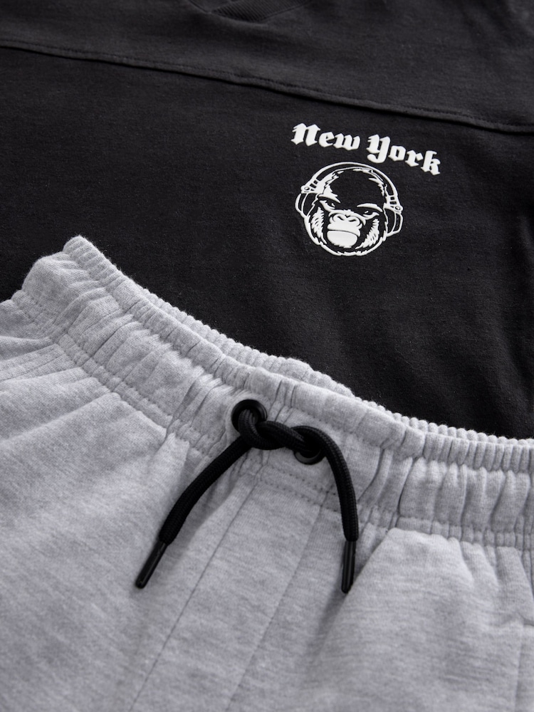 Black/Grey New York Relaxed Fit Short Sleeve T-Shirt and Shorts Set (3-16yrs) - Image 5 of 6