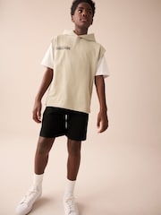Stone/Black Sub5cribe Sleeveless Hoodie Short Sleeve T-Shirt and Shorts Set 3 Piece (3-16yrs) - Image 1 of 5