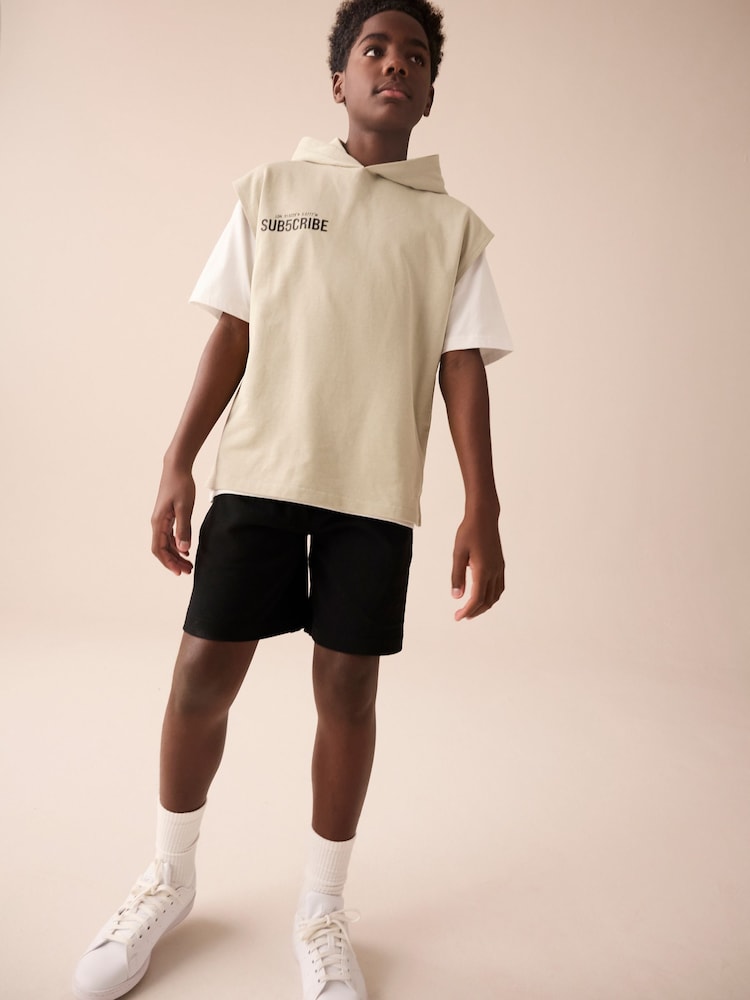 Stone/Black Sub5cribe Sleeveless Hoodie Short Sleeve T-Shirt and Shorts Set 3 Piece (3-16yrs) - Image 1 of 5