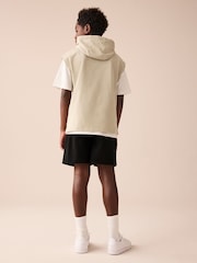 Stone/Black Sub5cribe Sleeveless Hoodie Short Sleeve T-Shirt and Shorts Set 3 Piece (3-16yrs) - Image 2 of 5