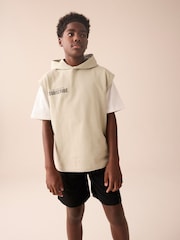 Stone/Black Sub5cribe Sleeveless Hoodie Short Sleeve T-Shirt and Shorts Set 3 Piece (3-16yrs) - Image 3 of 5