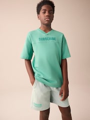 Mineral Green/Grey Subscribe V-Neck Short Sleeve T-Shirt and Shorts Set (3-16yrs) - Image 1 of 5