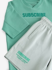 Mineral Green/Grey Subscribe V-Neck Short Sleeve T-Shirt and Shorts Set (3-16yrs) - Image 4 of 5