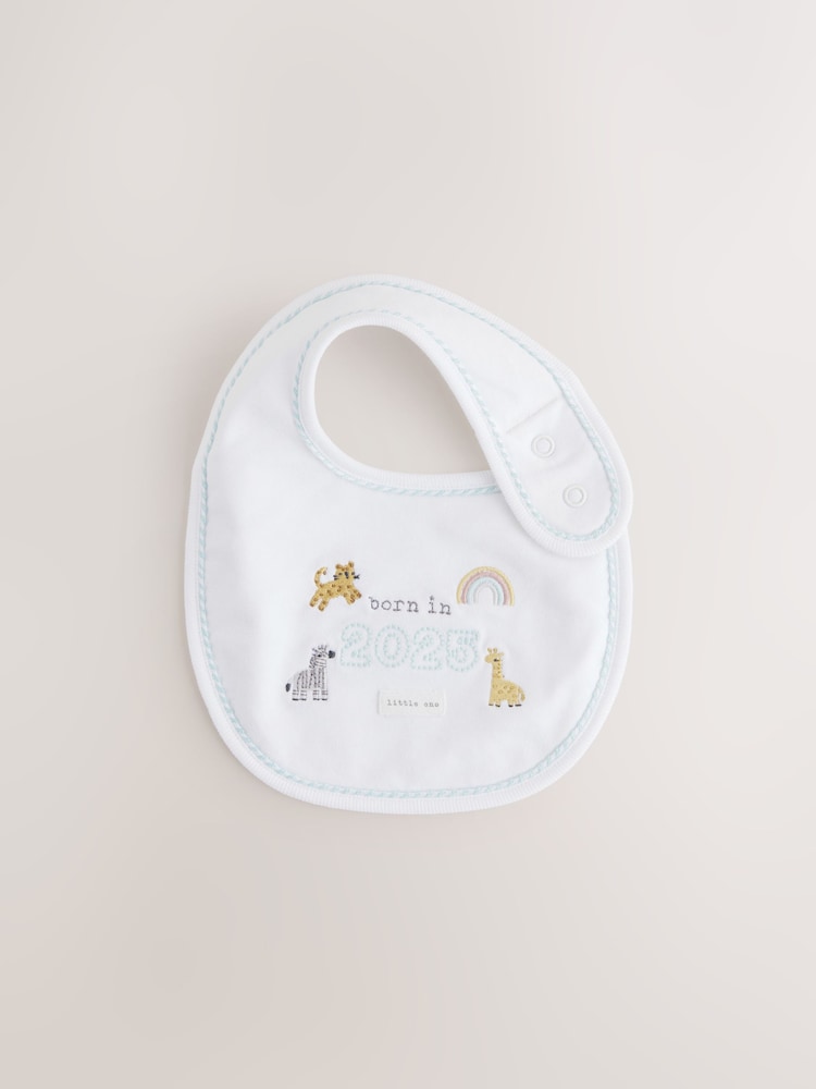 White Born in 2025 Hat and Bib Baby Set 2 Piece (0-12mths) - Image 2 of 5