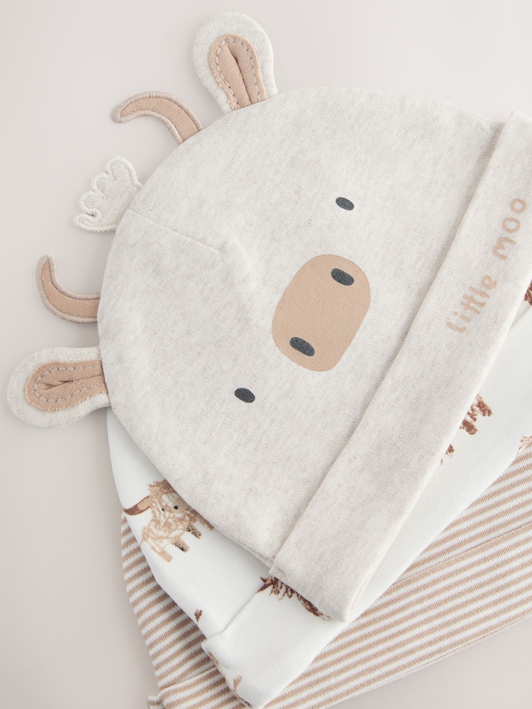 Neutral Hamish Baby 100% Cotton Beanies 3 Pack (0-18mths) - Image 5 of 6
