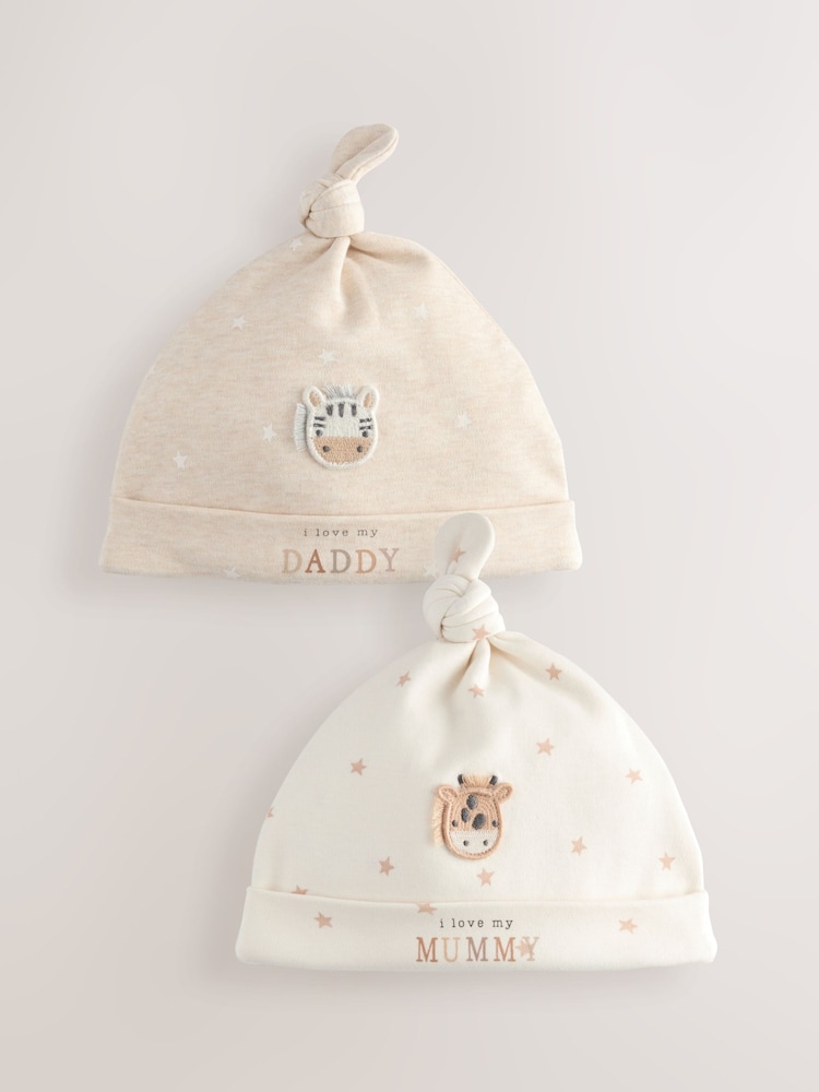 Neutral I Love My Mummy/Daddy Baby Tie Top Hats 2 Pack (0-6mths) - Image 1 of 5 Neutral I Love My Mummy/Daddy Baby Tie Top Hats 2 Pack (0-6mths) - Image 1 of 5