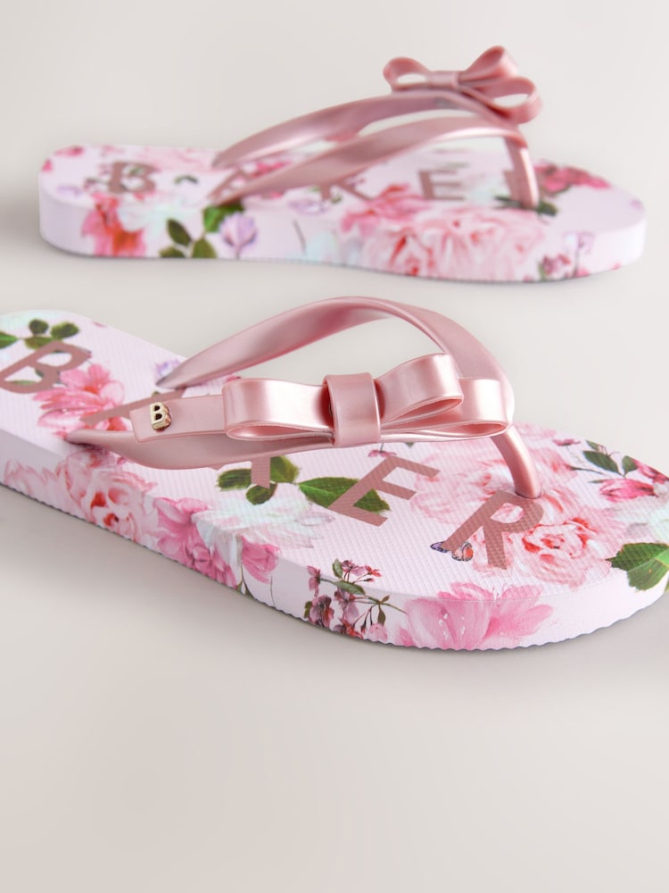 Baker by Ted Baker Girls Pink Floral Flip Flops - Image 3 of 5