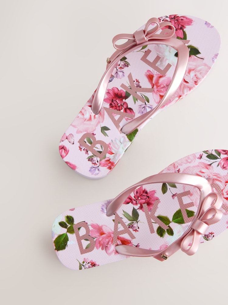 Baker by Ted Baker Girls Pink Floral Flip Flops - Image 4 of 5