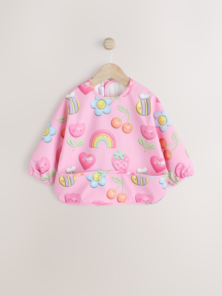Pink Bright Characters Baby Weaning And Feeding Sleeved Bib - Image 1 of 7