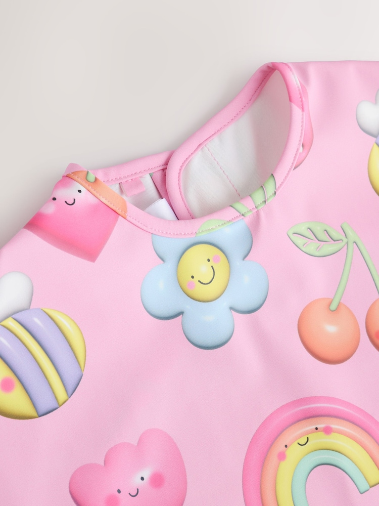 Pink Bright Characters Baby Weaning And Feeding Sleeved Bib - Image 4 of 7