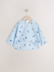 Blue Dino Jungle Baby Weaning And Feeding Sleeved Bib - Image 1 of 7
