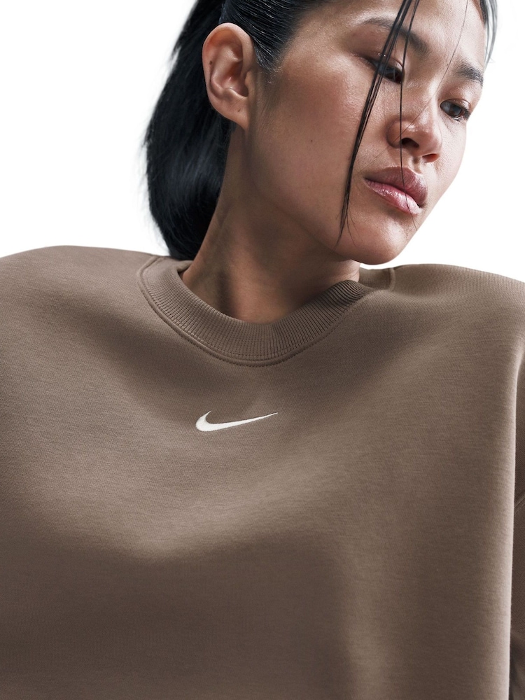 Nike Brown Oversized Phoenix Fleece Crew Neck Sweatshirt - Image 6 of 6