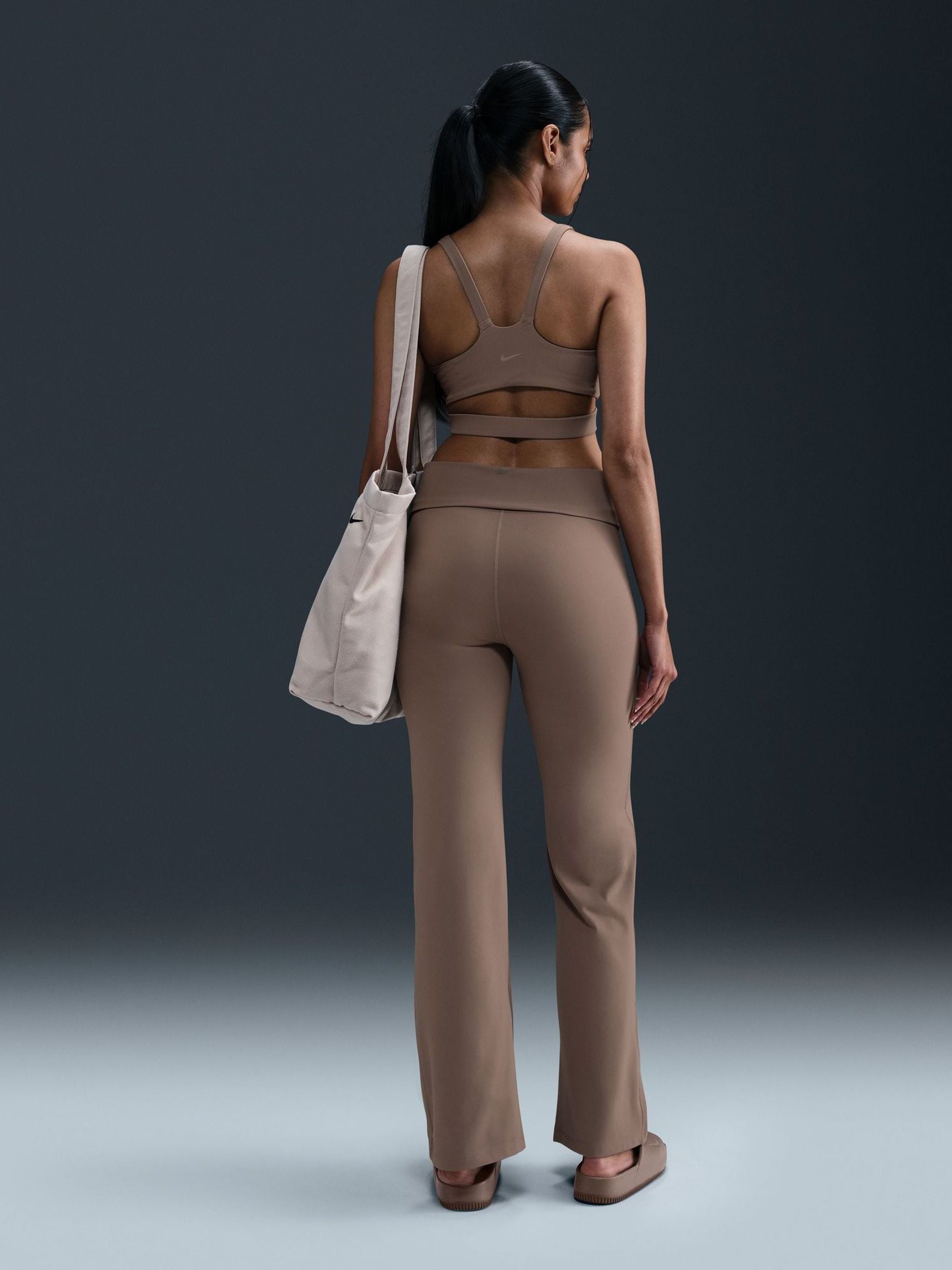 ■NIKE■ One Dry Fit High Waist Foldover Pants W Mink Brown Buy Nike Mink Brown One High Waisted Fold Over Flared