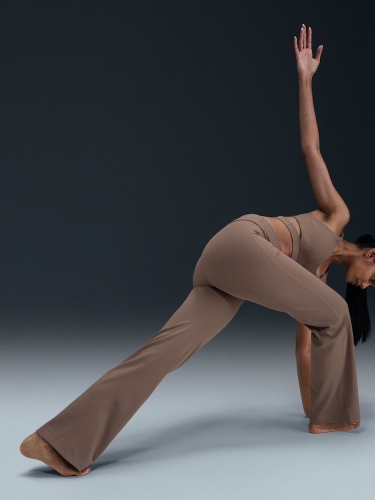 Nike Mink Brown One High Waisted Fold Over Flared Leggings - Image 5 of 7