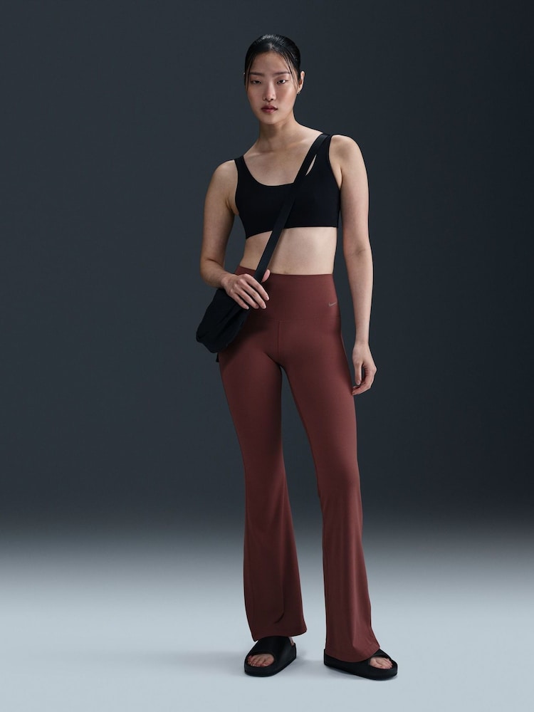 Nike Burgundy Red Zenvy Gentle Support High Waisted Flared Leggings - Image 1 of 8