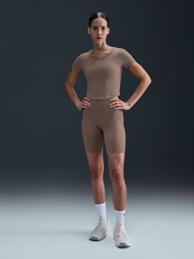 Nike Mink Brown One High-Waisted Cycling Shorts With Pockets - Image 1 of 6