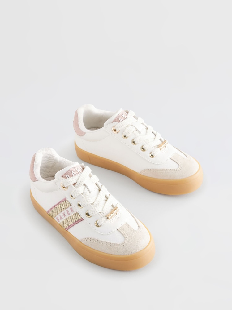 Белый - Baker by Ted Baker Girls Low Top Trainers with Gum Sole - Image 2 of 6
