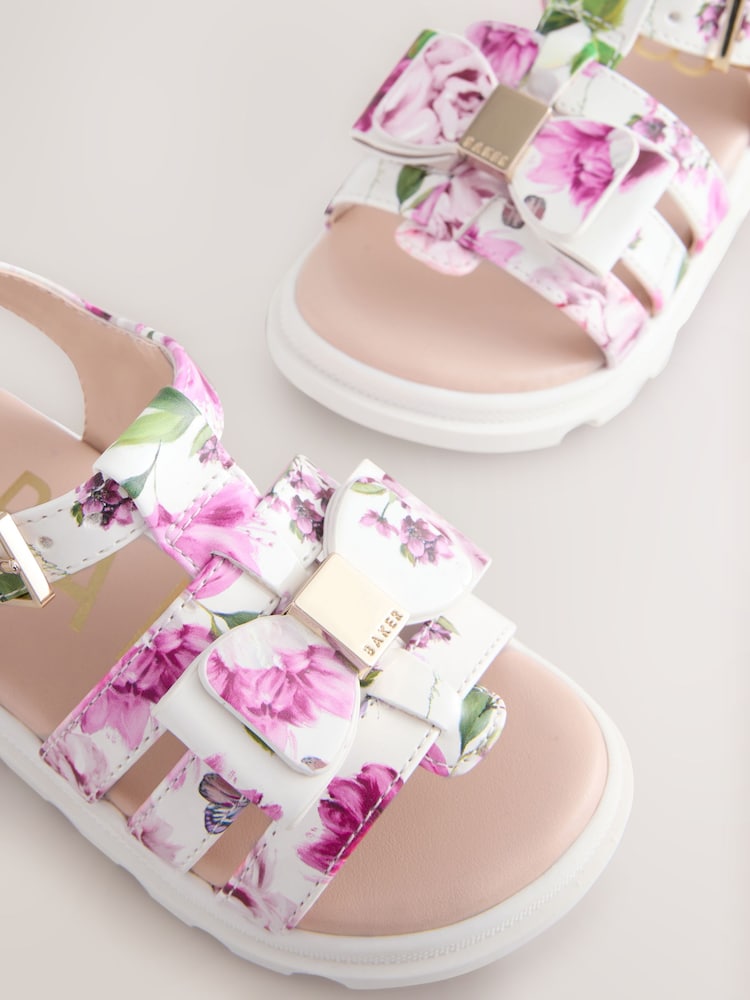 Bloemenmotief - Baker by Ted Baker - Fisherman-sandalen met strik voor meisjes - Image 4 of 6