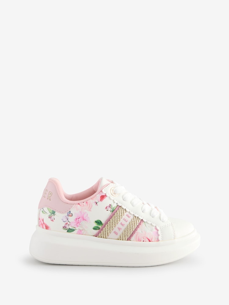 floral - Baker by Ted Baker Girls Chunky Tape White Trainers - Image 1 of 5