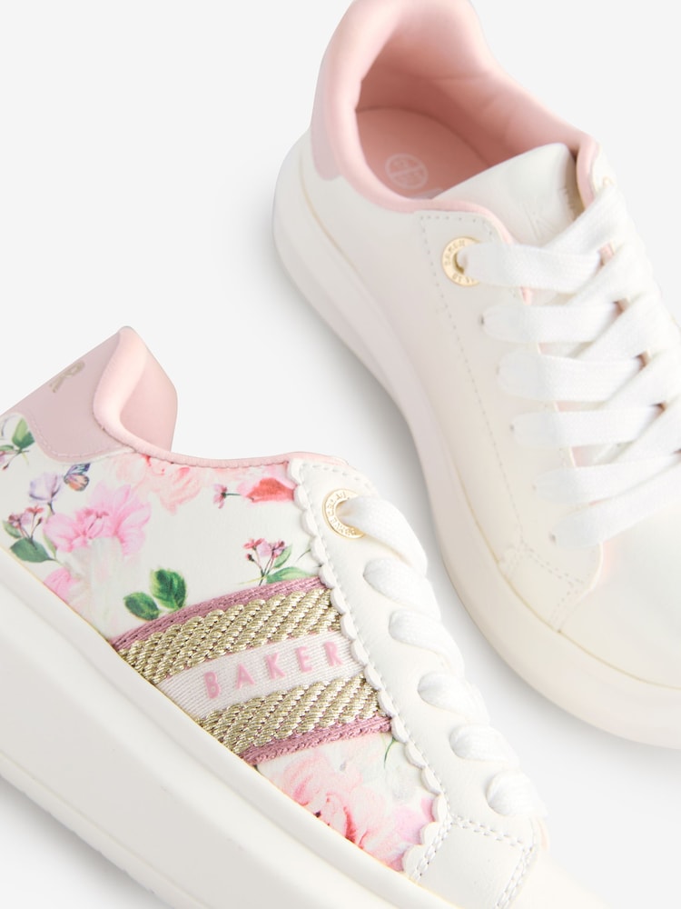 floral - Baker by Ted Baker Girls Chunky Tape White Trainers - Image 3 of 5